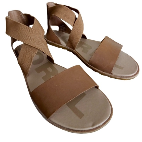 Sorel Ella Sandal Leather Strappy Gladiator Open Toe Stretch Strap Tan Brown 9.5 - Picture 5 of 9